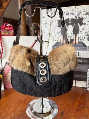 Coach Quilted Rabbit Fur "Ski Bunny" Hobo EUC